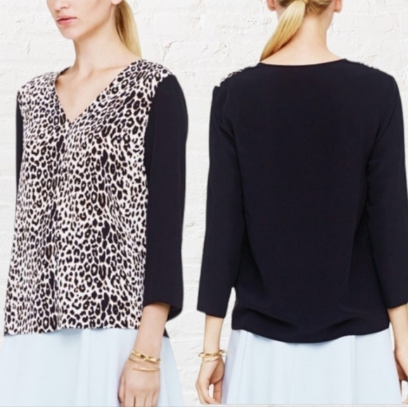 𝅺Club Monaco Silk Leopard Print Raglan V Neck 3/4 Length Sleeve Blouse Size S - Picture 2 of 10